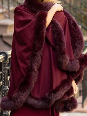 Sofia Cashmere Cape (real fox fur  trim)